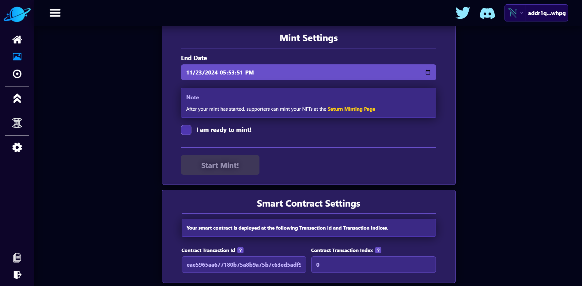 Mint Settings Page Data