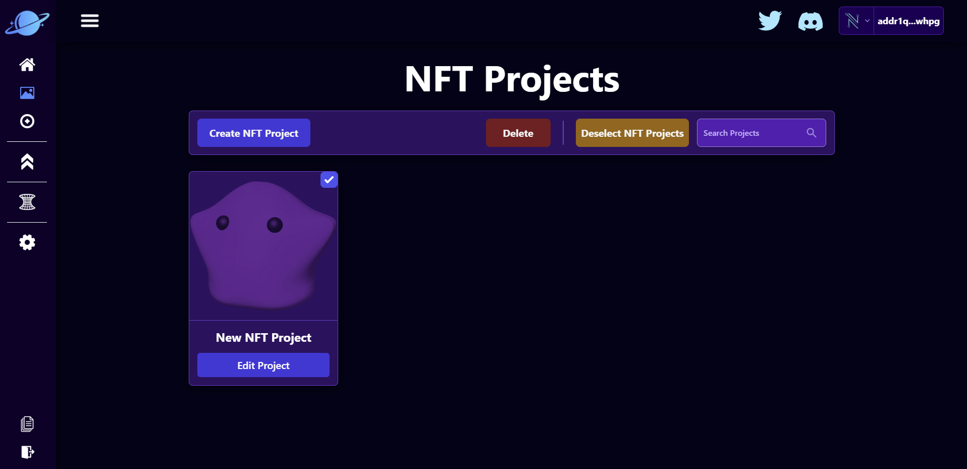 NFT Project Page With Delete