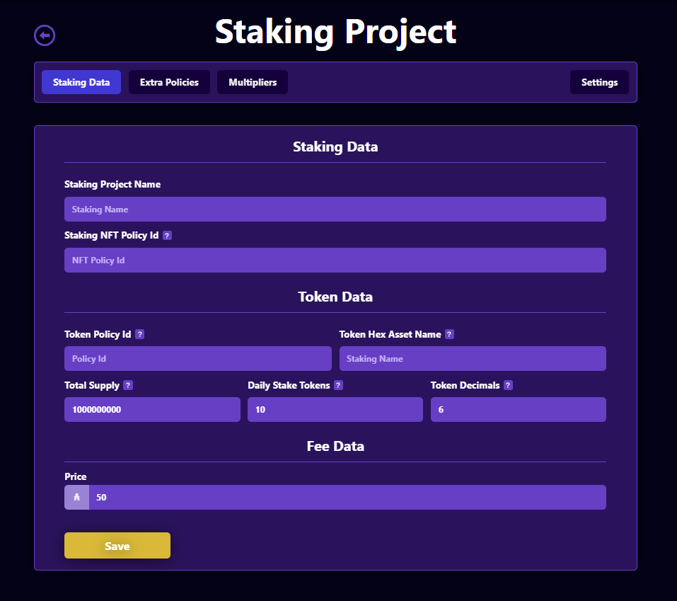 Stake Data Page new project