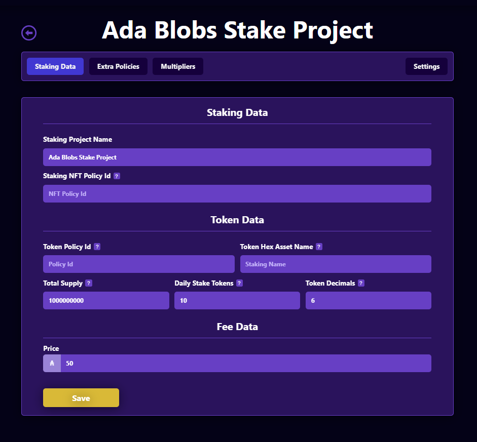 Stake Data Page Stake Project Name