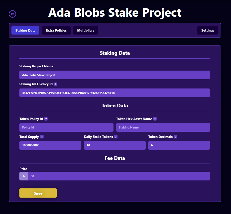 Stake Data NFT Policy Id