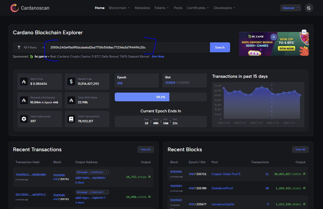 Stake Data Token Policy Id in Cardanoscan.io