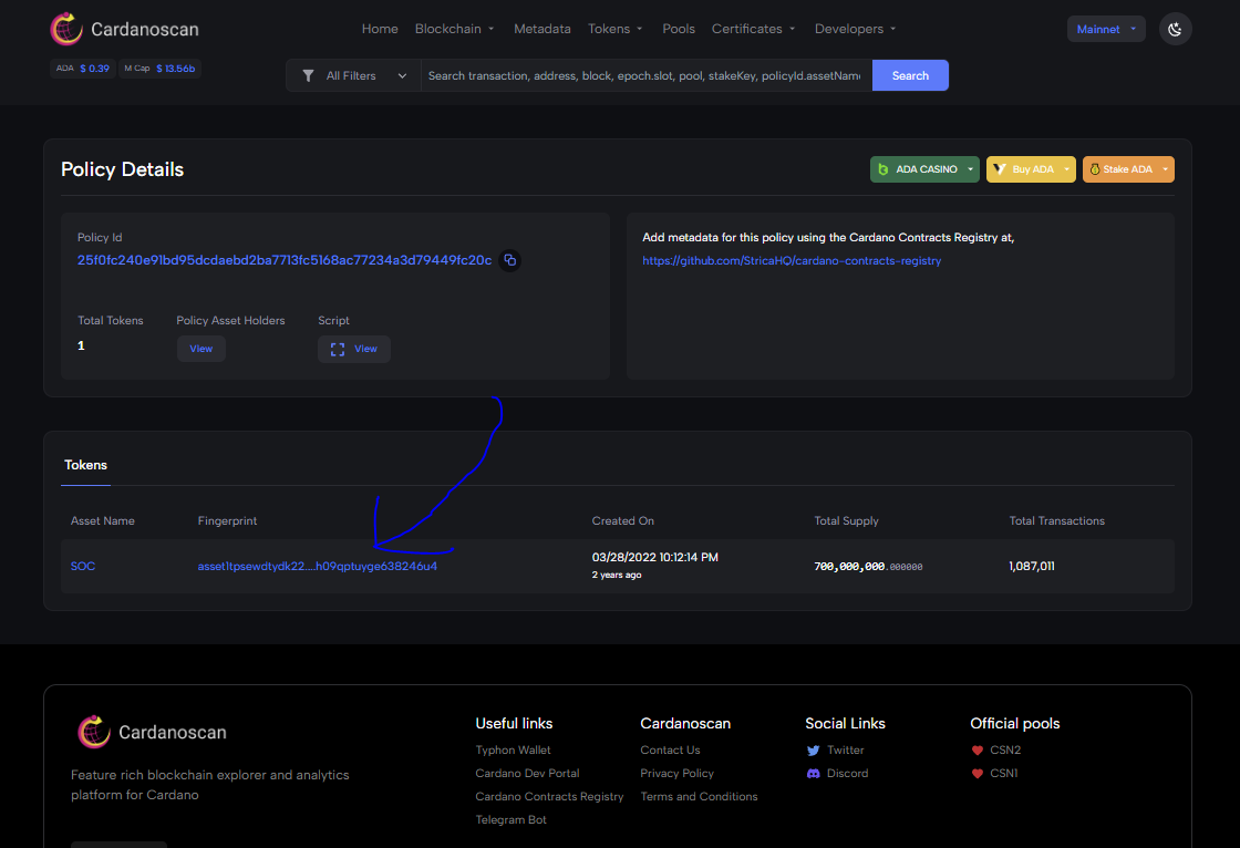 Stake Data Token token fingerprint Cardanoscan.io