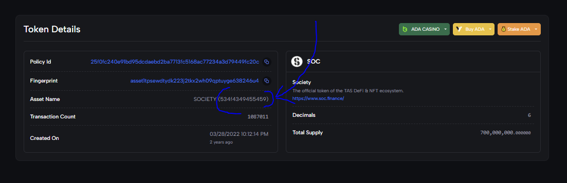 Stake Data Token Showing the Hex asset