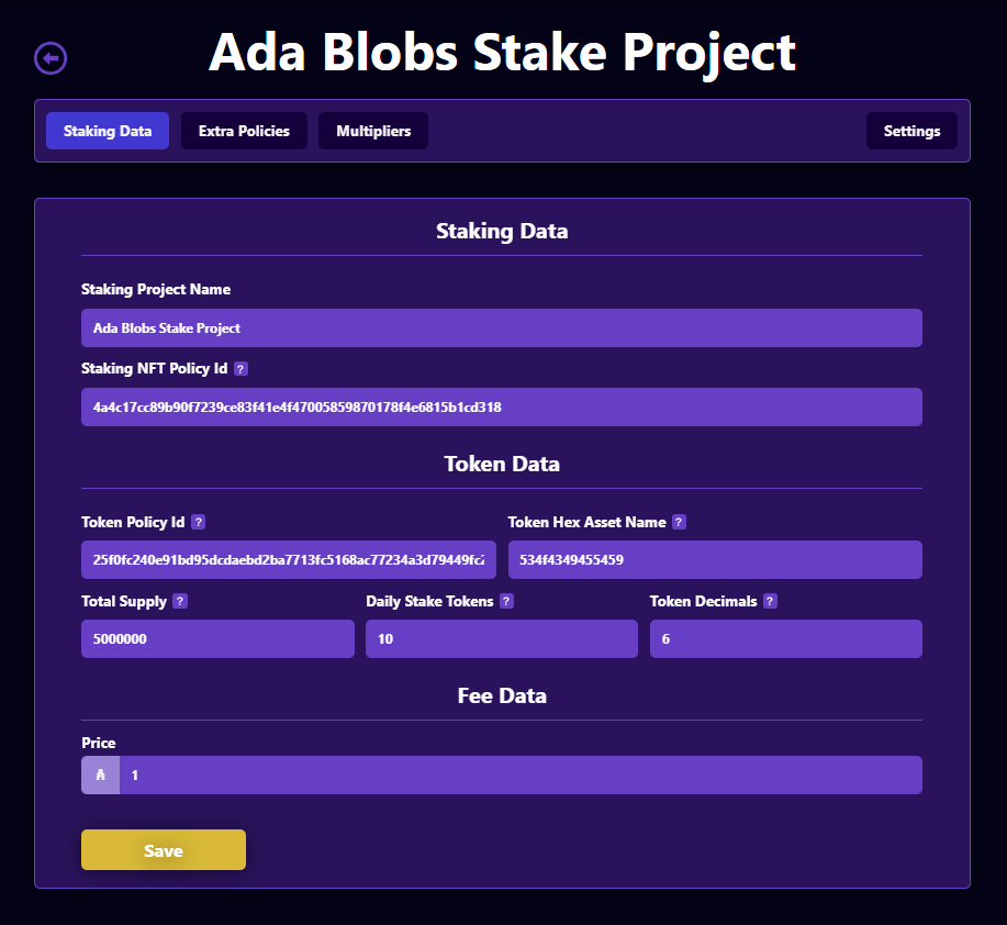 Stake Data Fee example