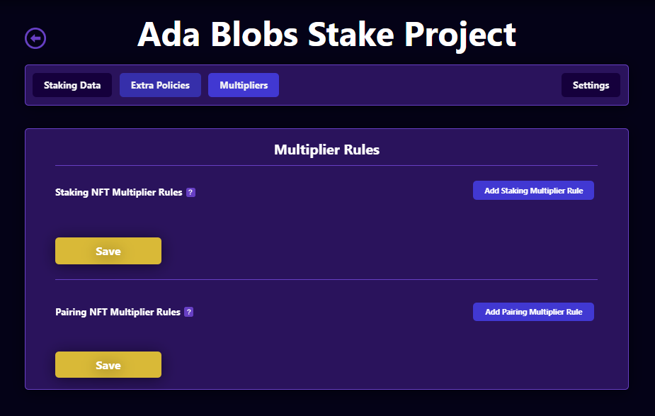 Stake Multipliers screen