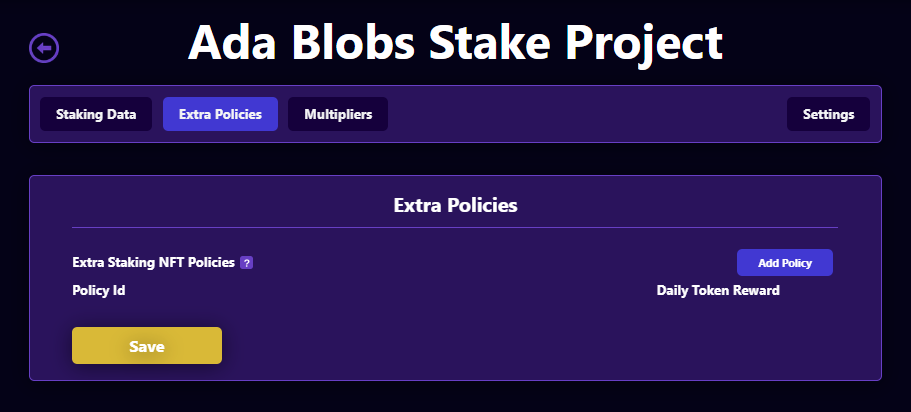 Stake Policies screen