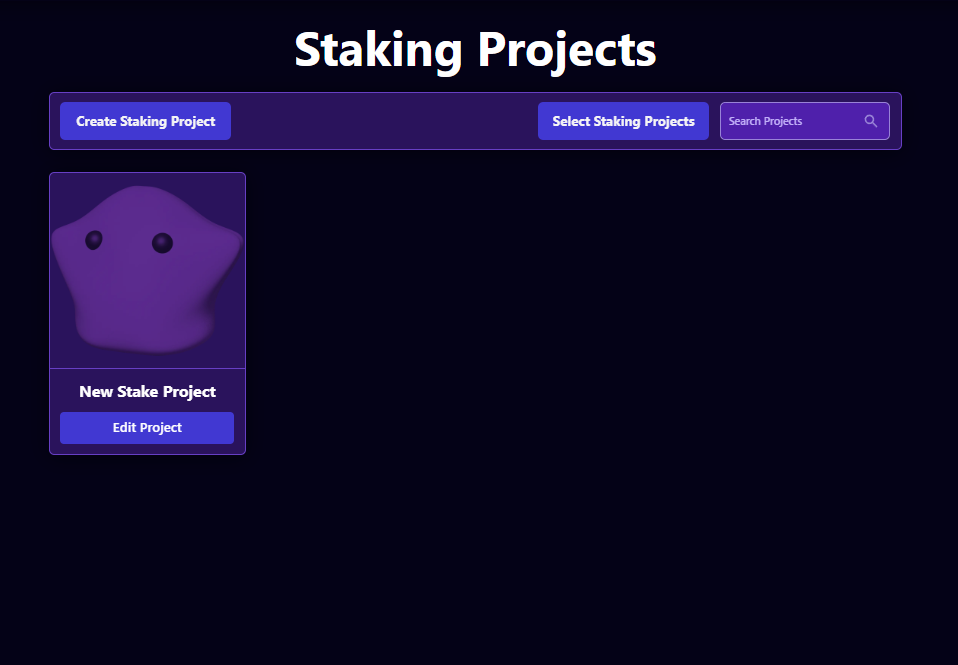 Stake Project Page select project button