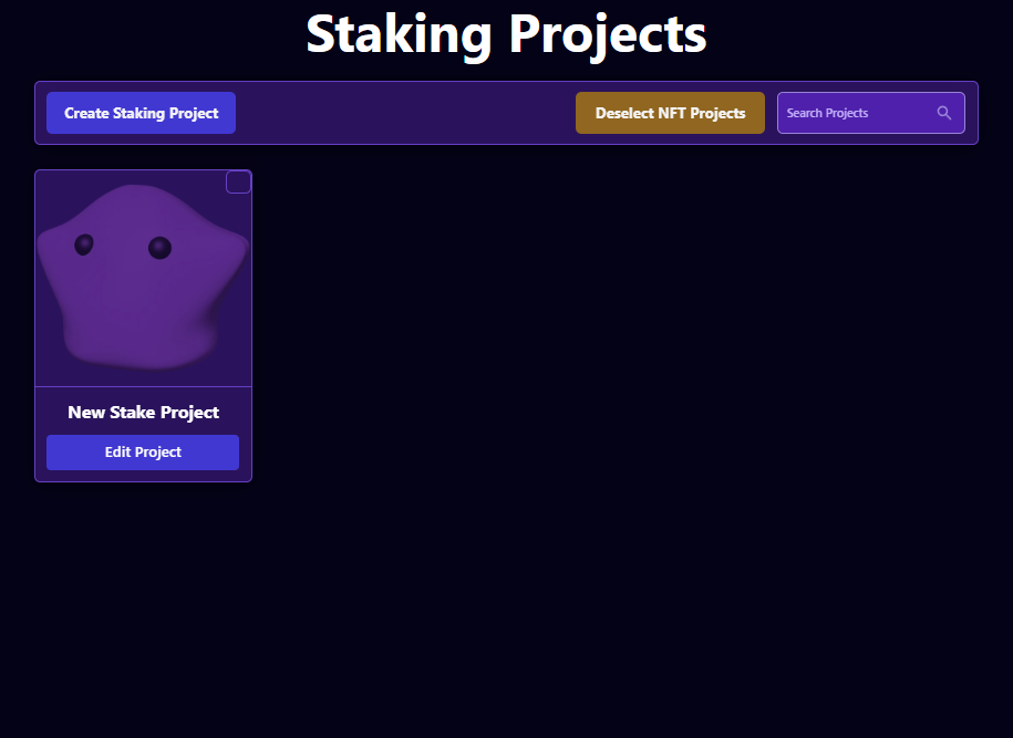 Stake Project Page select project button