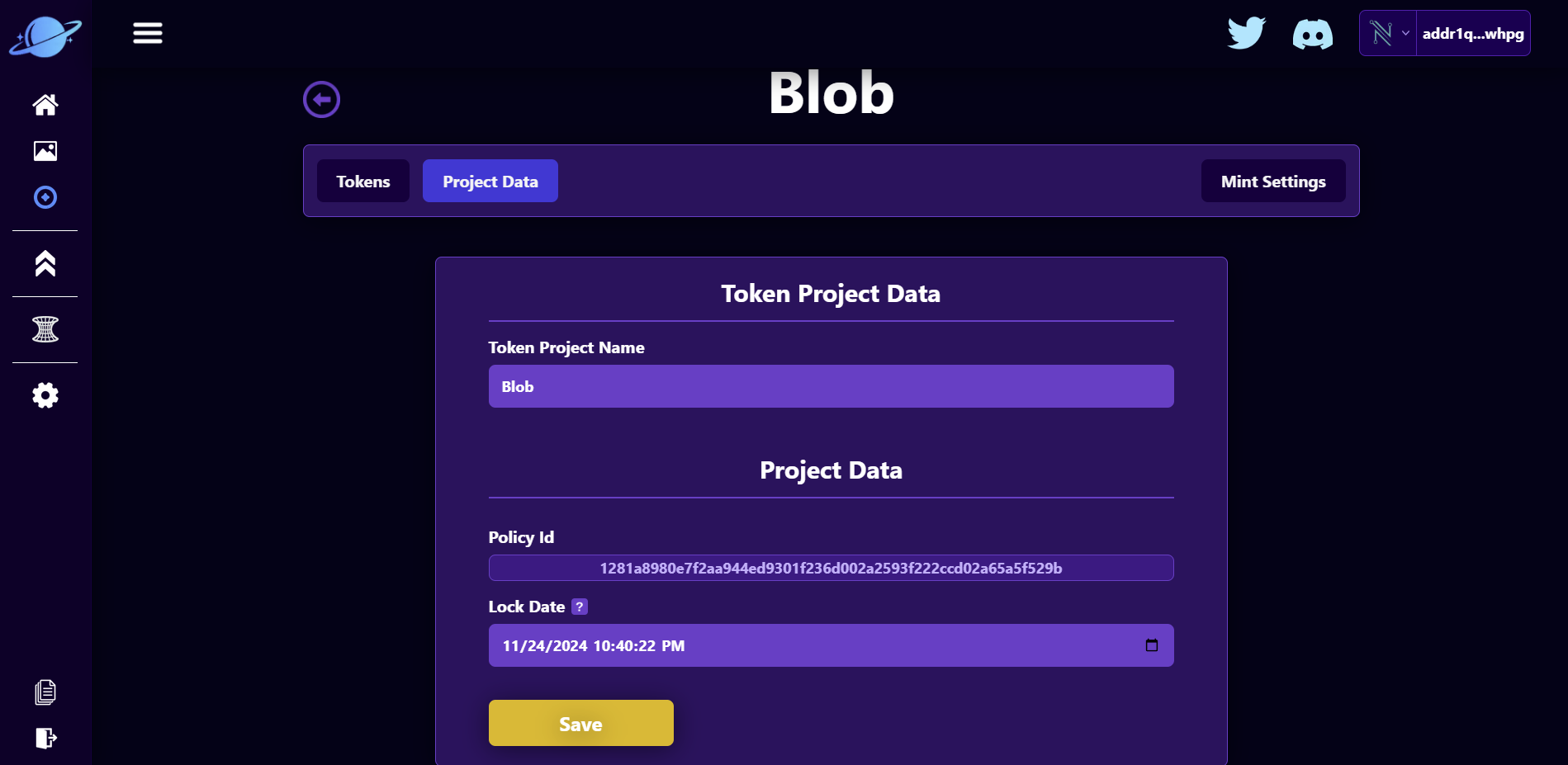 Token Project Data Save