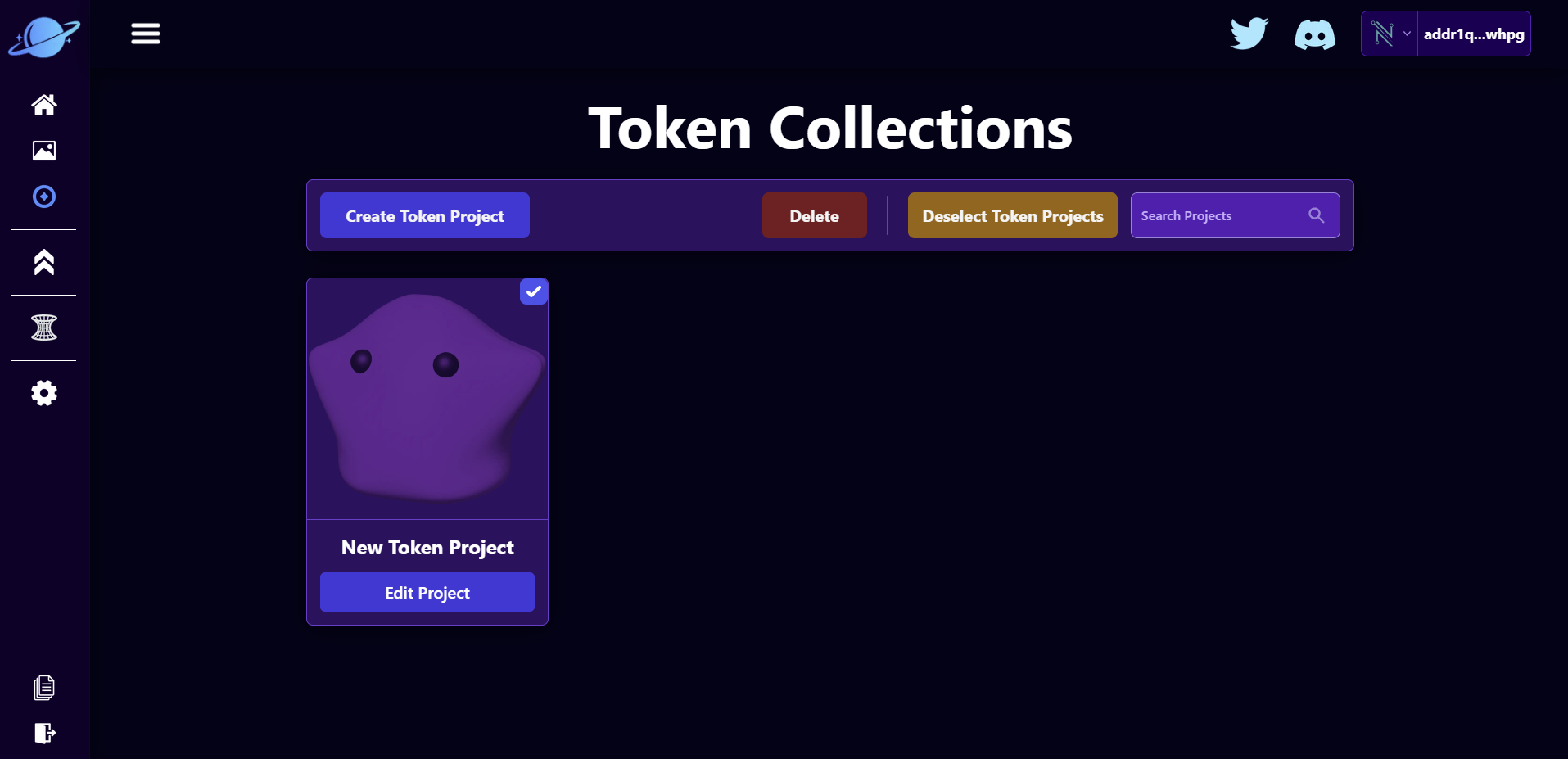 Token Project Page With Project Delete