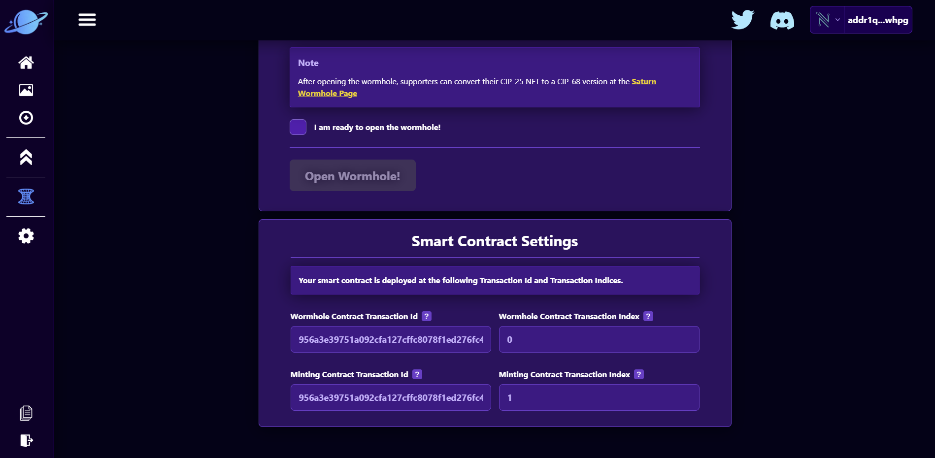 Wormhole Settings Open Contract